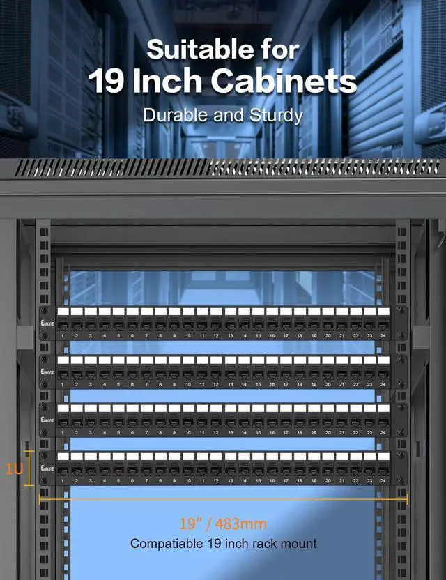 Alt view image 6 of 7 - Enmane 24 Port Patch Panel Cat6A RJ45 Passthrough Unshielded Keystone Patch Panel with Smart Cable Management for 19inch Rackmount