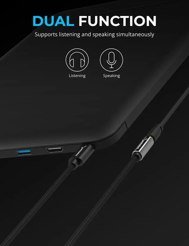 Alt view image 2 of 7 - SABRENT USB Type C to 3.5mm Dual Function Audio Jack Active Adapter 20" Cable (CB-UC35)