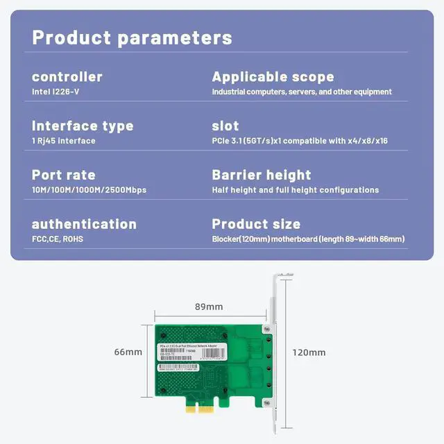 Alt view image 5 of 7 - Lidkew Network Card with Intel I226-V Chip Dual Ports,2.5G PCIE X1 Server Network Adapter LAN NIC Card 2 RJ45 Ports Ethernet Adapter Support Windows 11/10 Windows Server/2022