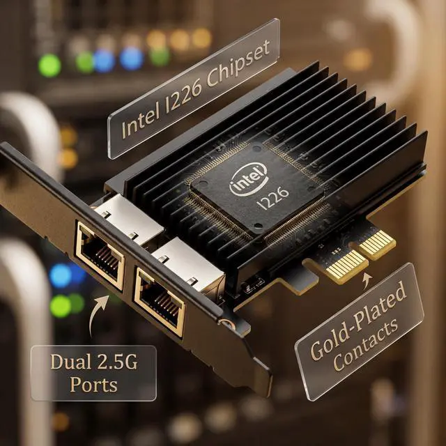 Alt view image 4 of 4 - 2.5GBase-T Dual Port Server Network Card with Intel Intel I226-V 2500/1000/100Mbps PCI Express Gigabit Ethernet Adapter NIC Card RJ45 LAN Controller for Windows 10/11 with Low Profile Bracket
