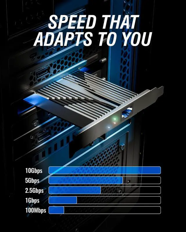 Alt view image 6 of 7 - SABRENT 10 Gigabit Ethernet PCIe Network Adapter PCIe 3.0 x4 Card, Aluminum Heatsink, Backward Compatible with 5GbE/2.5GbE/Gigabit/Fast Ethernet, Fits x4/x8/x16 Slots, Status LEDs (NT-10PE)