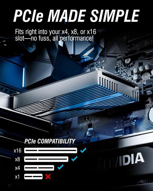 Alt view image 5 of 7 - SABRENT 10 Gigabit Ethernet PCIe Network Adapter PCIe 3.0 x4 Card, Aluminum Heatsink, Backward Compatible with 5GbE/2.5GbE/Gigabit/Fast Ethernet, Fits x4/x8/x16 Slots, Status LEDs (NT-10PE)