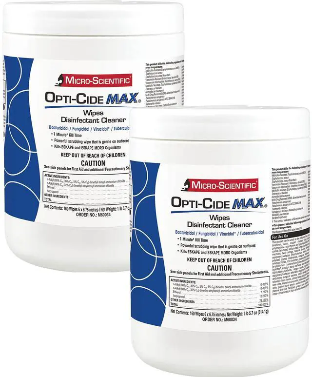 Main image of Micro-Scientific Opti-Cide Max Disinfecting Wipes (2 Pack) - 320 Wipes - Hospital Grade EPA Registered Disinfectant Cleaner