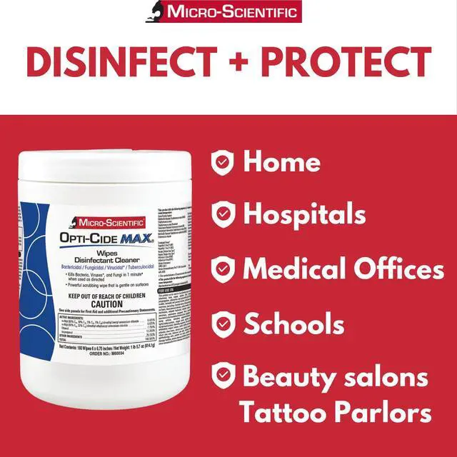 Alt view image 3 of 7 - Micro-Scientific Opti-Cide Max Disinfecting Wipes (2 Pack) - 320 Wipes - Hospital Grade EPA Registered Disinfectant Cleaner