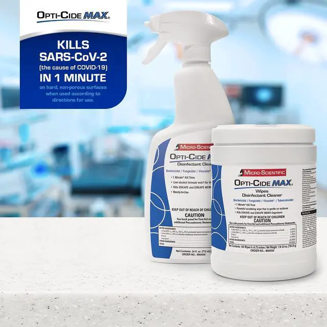 Alt view image 7 of 7 - Micro-Scientific Opti-Cide Max Disinfecting Wipes (2 Pack) - 320 Wipes - Hospital Grade EPA Registered Disinfectant Cleaner