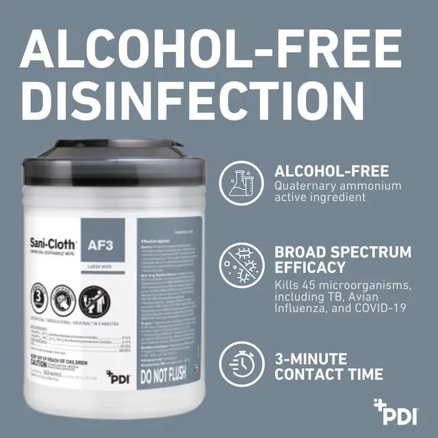 Alt view image 2 of 4 - Sani-Cloth AF3, Surface Disinfecting Wipes, Fragrance Free, Alcohol-Free, Large Canister, 160 Wipes