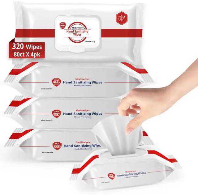 Main image of MEDIWIPER 80ct Alcohol-Free Hand Sanitizing Wipes Unscnted Wet Wipe, Hand Sanitizer (320 Wipes (80 * 4))