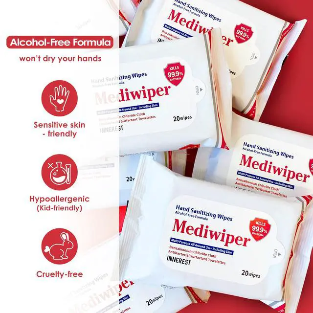 Alt view image 2 of 7 - MEDIWIPER 80ct Alcohol-Free Hand Sanitizing Wipes Unscnted Wet Wipe, Hand Sanitizer (320 Wipes (80 * 4))