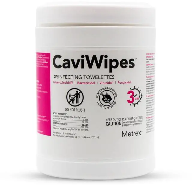 Main image of Metrex CaviWipes Disinfecting Towelettes Durable Non-Woven Disinfecting Wipes for Hard, Non-Porous Surfaces in Healthcare & Laboratory Settings, Pre-Saturated with CaviCide 160 Wipes (Pack of 1)