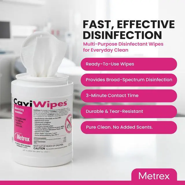 Alt view image 2 of 7 - Metrex CaviWipes Disinfecting Towelettes Durable Non-Woven Disinfecting Wipes for Hard, Non-Porous Surfaces in Healthcare & Laboratory Settings, Pre-Saturated with CaviCide 160 Wipes (Pack of 1)