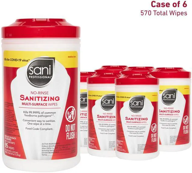 Alt view image 2 of 5 - PDI Sani-Professional Sanitizing Wipes, No-Rinse Multi-Surface Cleaning for Food Contact Surfaces, Kitchens, Restuarants Tables, 95 Large 7.75" x 9" Count per Canister, Pack of 6