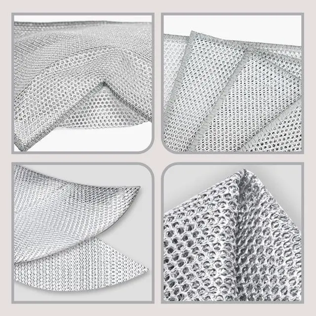 Alt view image 6 of 6 - PRINKROOMY Double-Layer Steel Wire Cleaning Cloth - Non-Scratch Wire Dishcloth Rag Heavy Duty Scrub Pads Multi-Purpose Silver Mesh Scouring Pads for Dishes, Pots, Pans (10 pcs)