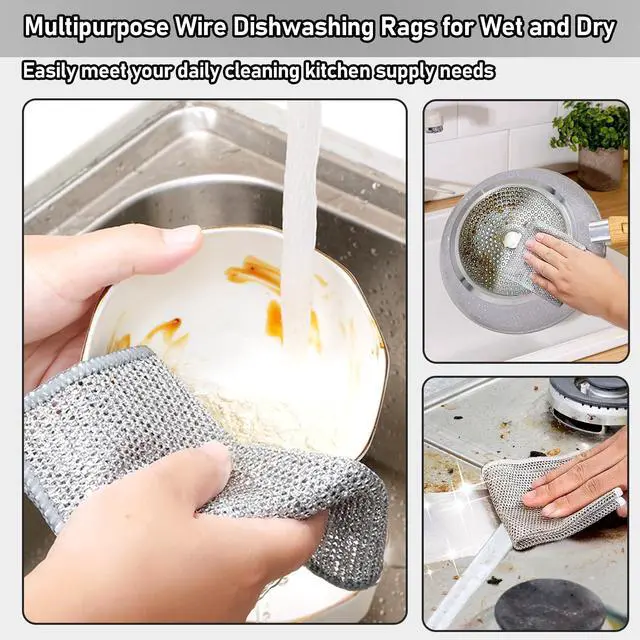 Alt view image 2 of 7 - XANGNIER 8 Pcs Multipurpose Wire Dishwashing Rags,New Upgrade Non Scratch Wire Dishcloth,Steel Wool Cleaning Cloths,Multi Purpose Metal Mesh Miracle Cleaning Cloths for Kitchen,Dishes,Sink