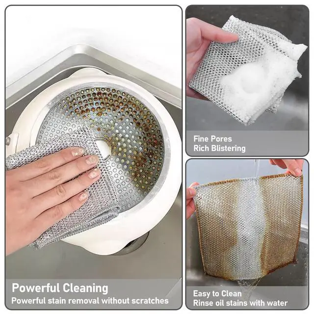Alt view image 3 of 7 - XANGNIER 8 Pcs Multipurpose Wire Dishwashing Rags,New Upgrade Non Scratch Wire Dishcloth,Steel Wool Cleaning Cloths,Multi Purpose Metal Mesh Miracle Cleaning Cloths for Kitchen,Dishes,Sink