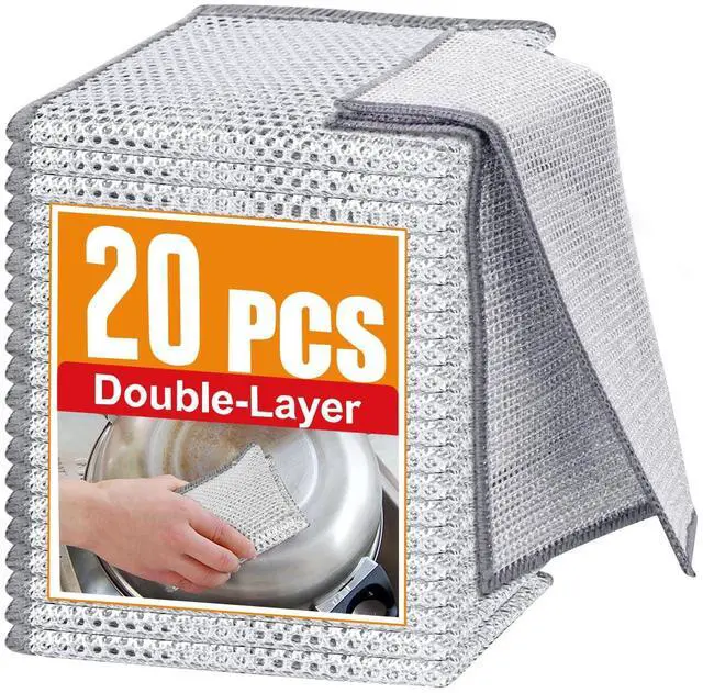 Main image of Double Layer Steel Wire Dishcloth, 20 Pcs Double-Layer Steel Wire Cleaning Cloth,Powerful Cleaning Non-Scratch Wire Dishcloth Rag for Cookware, Sinks, Dishes, Stove Tops (7.87''x7.87'') New Upgrade