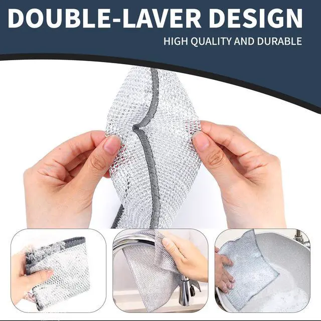Alt view image 3 of 7 - Double Layer Steel Wire Dishcloth, 20 Pcs Double-Layer Steel Wire Cleaning Cloth,Powerful Cleaning Non-Scratch Wire Dishcloth Rag for Cookware, Sinks, Dishes, Stove Tops (7.87''x7.87'') New Upgrade