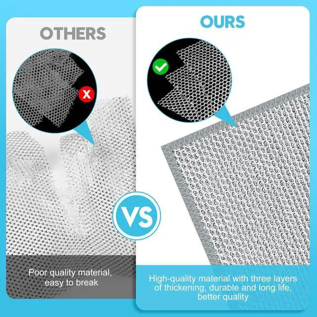 Alt view image 3 of 7 - VMKBL 12 Pcs New Upgraded 3 Layers Non Scratch Wire Dishcloth, Multipurpose Wire Dishwashing Rags, Wet & Dry for Cookware, Sinks, Dishes, Stoves & Fireplaces (7.87 x 7.87-12pcs)