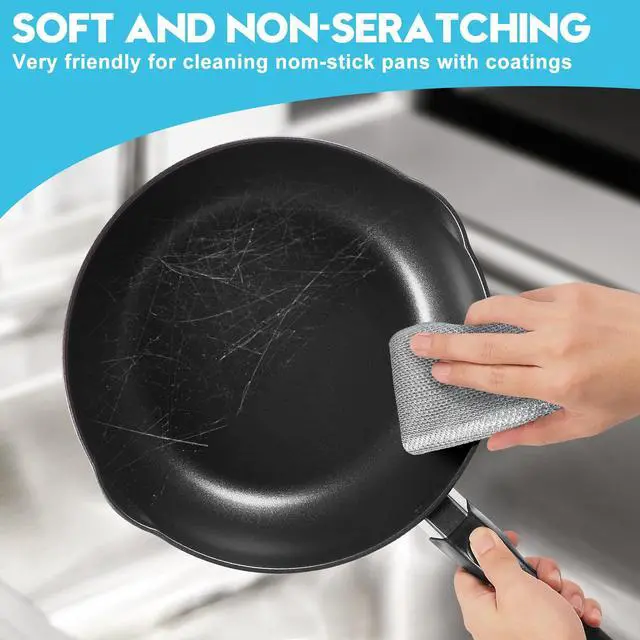 Alt view image 4 of 7 - VMKBL 12 Pcs New Upgraded 3 Layers Non Scratch Wire Dishcloth, Multipurpose Wire Dishwashing Rags, Wet & Dry for Cookware, Sinks, Dishes, Stoves & Fireplaces (7.87 x 7.87-12pcs)