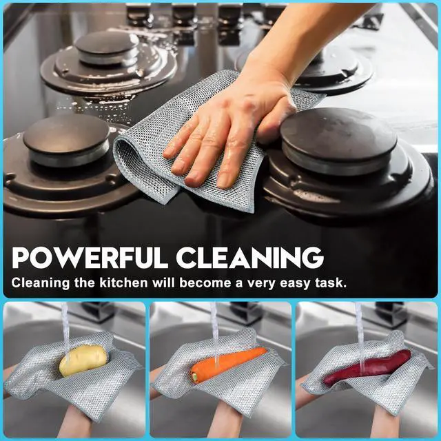 Alt view image 5 of 7 - VMKBL 12 Pcs New Upgraded 3 Layers Non Scratch Wire Dishcloth, Multipurpose Wire Dishwashing Rags, Wet & Dry for Cookware, Sinks, Dishes, Stoves & Fireplaces (7.87 x 7.87-12pcs)