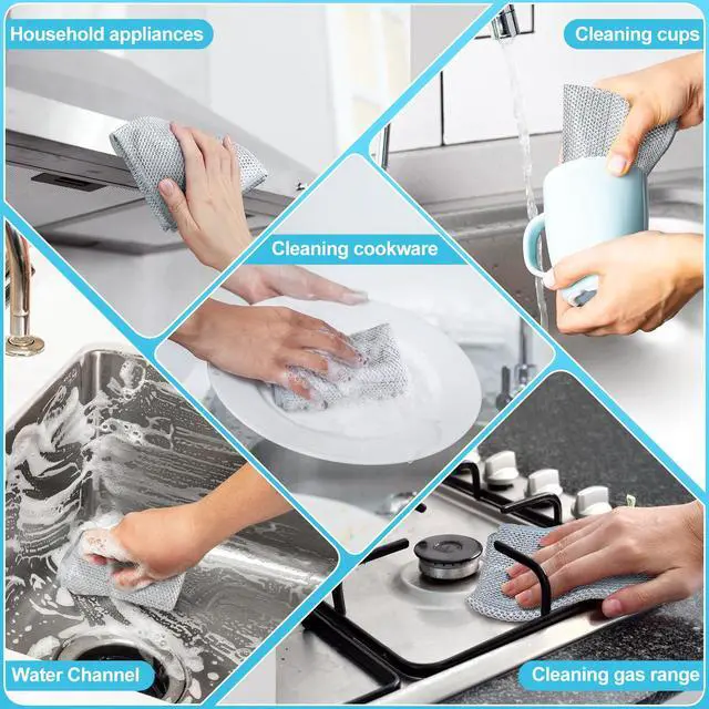 Alt view image 6 of 7 - VMKBL 12 Pcs New Upgraded 3 Layers Non Scratch Wire Dishcloth, Multipurpose Wire Dishwashing Rags, Wet & Dry for Cookware, Sinks, Dishes, Stoves & Fireplaces (7.87 x 7.87-12pcs)