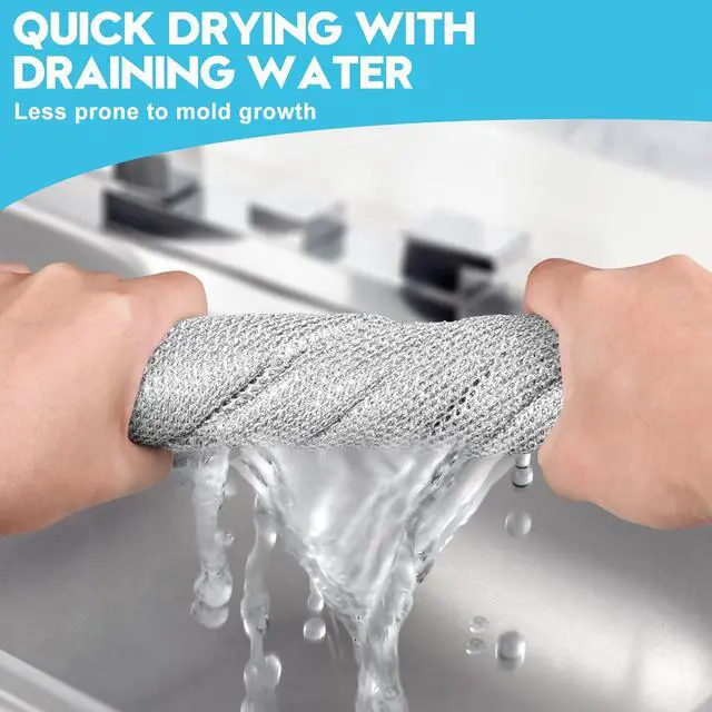 Alt view image 7 of 7 - VMKBL 12 Pcs New Upgraded 3 Layers Non Scratch Wire Dishcloth, Multipurpose Wire Dishwashing Rags, Wet & Dry for Cookware, Sinks, Dishes, Stoves & Fireplaces (7.87 x 7.87-12pcs)
