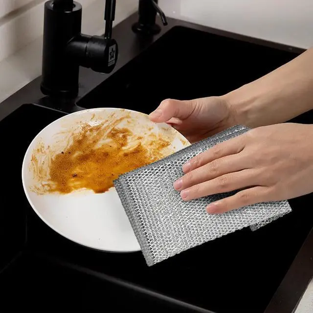 Alt view image 2 of 6 - PRINKROOMY Double-Layer Steel Wire Cleaning Cloth - Non-Scratch Wire Dishcloth Rag Heavy Duty Scrub Pads Multi-Purpose Silver Mesh Scouring Pads for Dishes, Pots, Pans (20PCS)