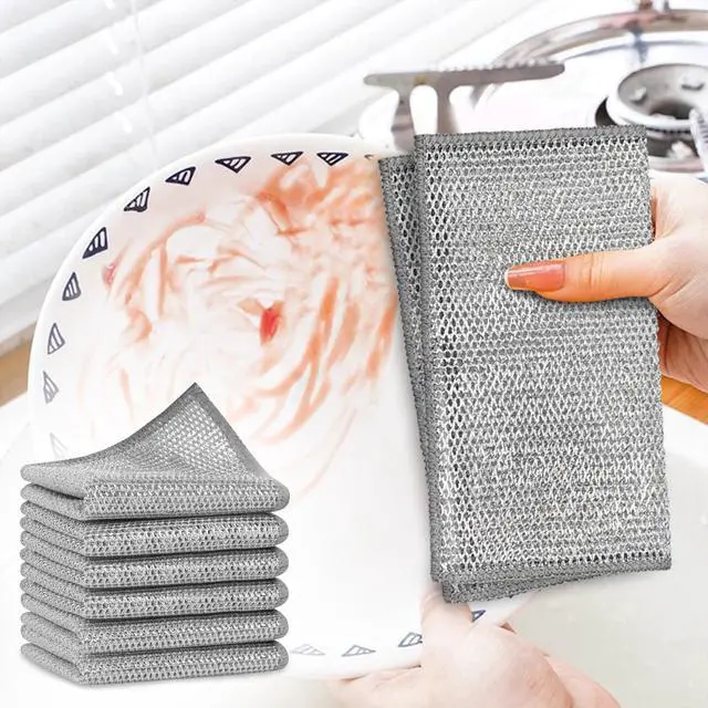 Alt view image 6 of 6 - PRINKROOMY Double-Layer Steel Wire Cleaning Cloth - Non-Scratch Wire Dishcloth Rag Heavy Duty Scrub Pads Multi-Purpose Silver Mesh Scouring Pads for Dishes, Pots, Pans (20PCS)