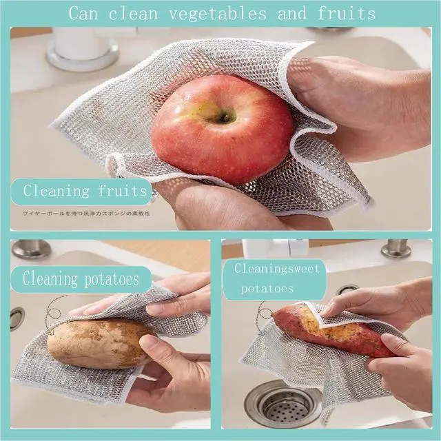 Alt view image 3 of 6 - Double layer metal wire scratch free cloth, dry and wet dual-purpose metal wire dishwashing cloth, suitable for kitchen cleaning, cookware, tableware, sink, stove, etc., easy to rinse (10 pieces)