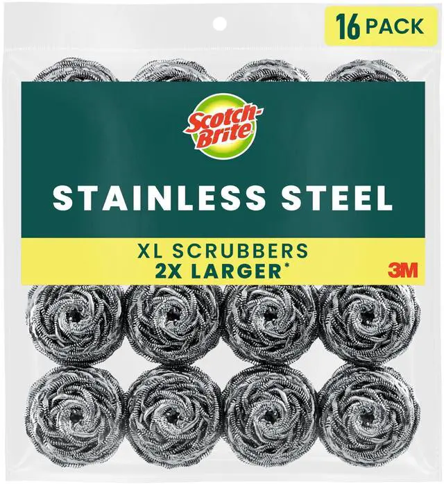 Main image of Scotch-Brite Stainless Steel Scrubbers, Ideal for Uncoated Cookware, 16 Scrubbers
