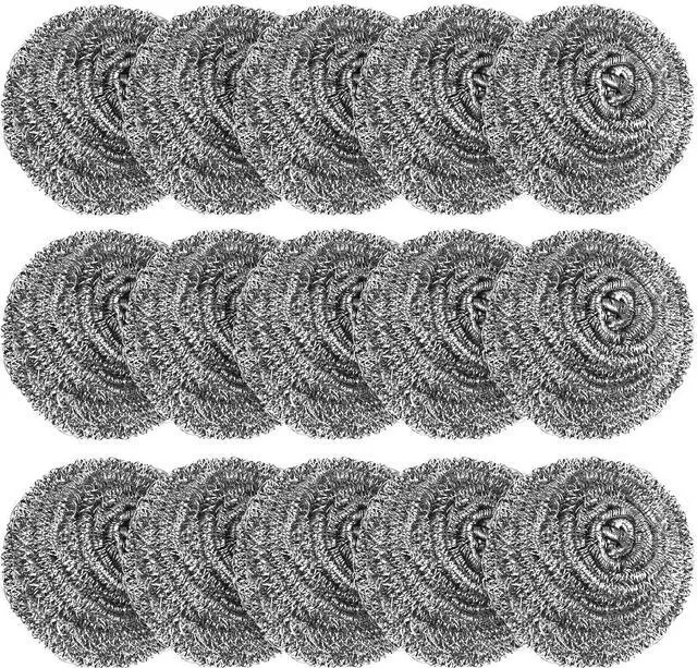 Main image of 15 Pack Steel Wool Scrubber, Metal Kitchen Scrubbing Sponges, Dishwashing Scouring Pads Heavy Duty, Premium Stainless Steel Scrubbers for Cleaning Dishes Pots and Pans Bathroom Oven (Sliver) by VOPTON