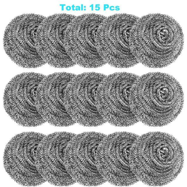 Alt view image 2 of 7 - 15 Pack Steel Wool Scrubber, Metal Kitchen Scrubbing Sponges, Dishwashing Scouring Pads Heavy Duty, Premium Stainless Steel Scrubbers for Cleaning Dishes Pots and Pans Bathroom Oven (Sliver) by VOPTON