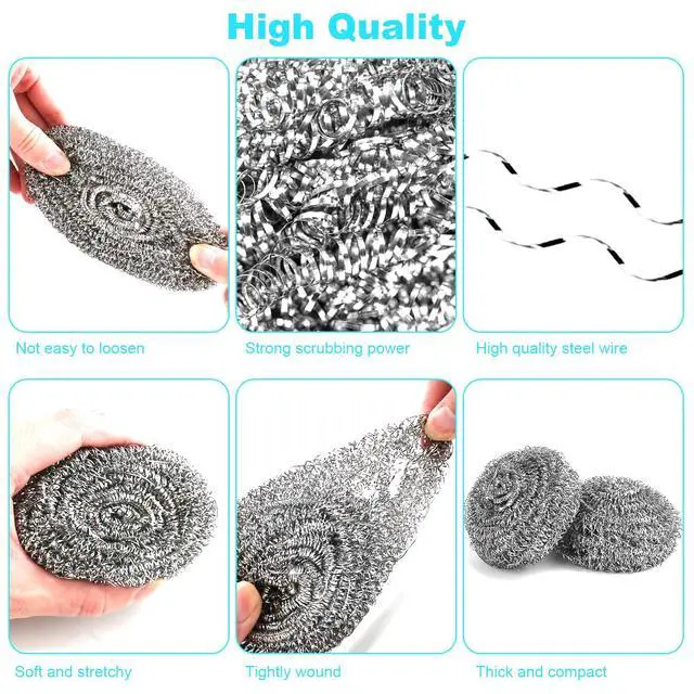 Alt view image 4 of 7 - 15 Pack Steel Wool Scrubber, Metal Kitchen Scrubbing Sponges, Dishwashing Scouring Pads Heavy Duty, Premium Stainless Steel Scrubbers for Cleaning Dishes Pots and Pans Bathroom Oven (Sliver) by VOPTON