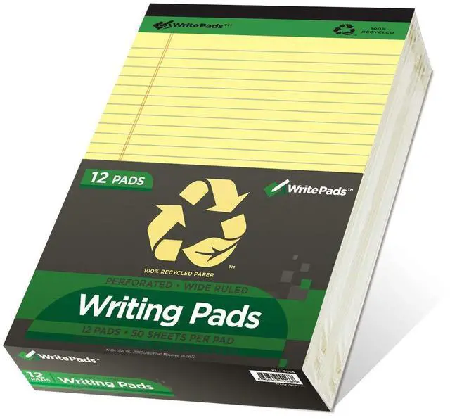 Main image of KAISA Legal Pads, 8.5" x 11.75" Wide Ruled Canary Writing Tablet, 50 Sheets Per Pad, Hard Back Premium Thick Recycled Paper Notepads for Office Supplies, Pack of 12 (600 Total Sheets)