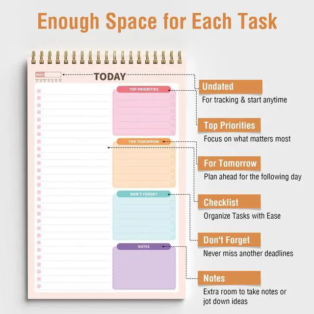 Alt view image 3 of 7 - Forvencer To Do List Notepad (6.5 x9.8), To Do List Notebook for Work, Undated Daily Planner Organizer for Tasks Checklist & Goal Planning, To Do List Perfect for Office, School, Cute