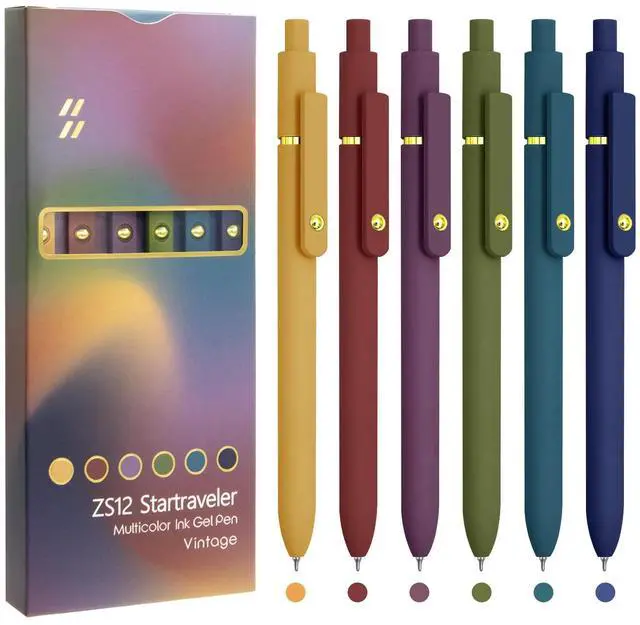 Main image of UIXJODO Colorful Pens, 6 Pcs Colored Pens Fine Point Smooth Writing Pen, 0.5mm Colored Ink Gel Pen for Journaling Note Taking Writing, Office School Supplies Gifts for Women (6 Pcs Gold Vintage)