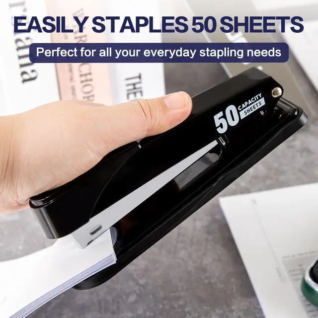 Alt view image 3 of 7 - Deli Stapler Heavy Duty, Full Strip Staplers for Desk with 2000 Staples and Staple Remover, 50 Sheet Capacity, No Jam, Non-Slip Office Stapler with Staples for Office, Classroom, Black
