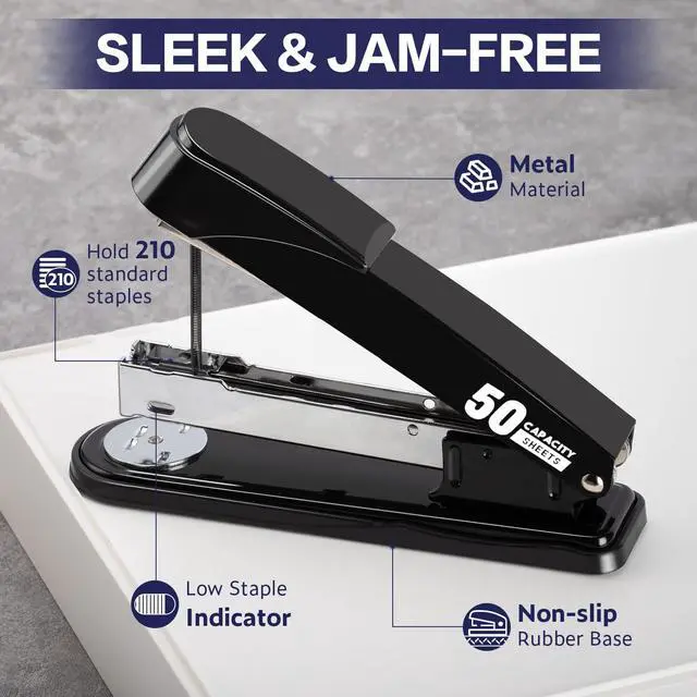 Alt view image 5 of 7 - Deli Stapler Heavy Duty, Full Strip Staplers for Desk with 2000 Staples and Staple Remover, 50 Sheet Capacity, No Jam, Non-Slip Office Stapler with Staples for Office, Classroom, Black