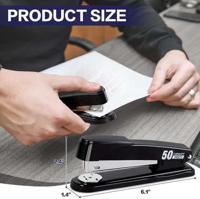 Alt view image 7 of 7 - Deli Stapler Heavy Duty, Full Strip Staplers for Desk with 2000 Staples and Staple Remover, 50 Sheet Capacity, No Jam, Non-Slip Office Stapler with Staples for Office, Classroom, Black