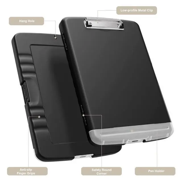 Alt view image 2 of 7 - Piasoenc Clipboard with Storage, 8.5 x 11 Organization Box with Pen Holder and A4 Legal Paper Folder, Folio & Side-Opening, Low Profile Clip,for Nurses,Teachers, Size 14 x 9.6 x 1.2 in, Black
