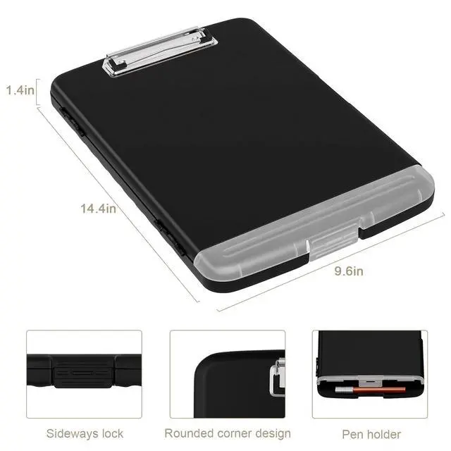 Alt view image 3 of 7 - Piasoenc Clipboard with Storage, 8.5 x 11 Organization Box with Pen Holder and A4 Legal Paper Folder, Folio & Side-Opening, Low Profile Clip,for Nurses,Teachers, Size 14 x 9.6 x 1.2 in, Black