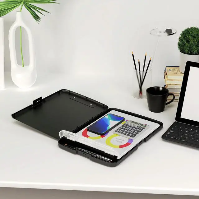 Alt view image 7 of 7 - Piasoenc Clipboard with Storage, 8.5 x 11 Organization Box with Pen Holder and A4 Legal Paper Folder, Folio & Side-Opening, Low Profile Clip,for Nurses,Teachers, Size 14 x 9.6 x 1.2 in, Black
