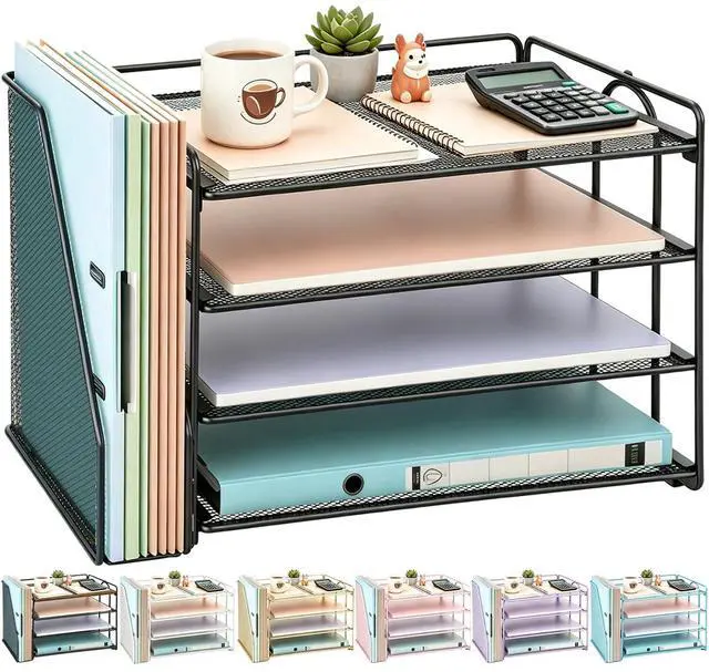Main image of gianotter 4-Tier Paper Organizer With Magazine Holder, Desk Organizers and Accessories, Desk Accessories & Workspace Organizers, File Organizer for Office Supplies Storag (Black, 4-Tier)