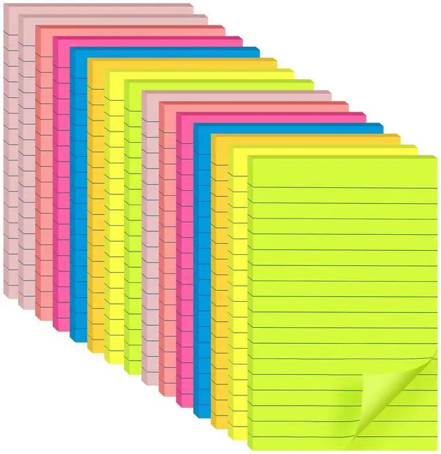 Main image of Lined Sticky Notes 4 x 6 Inches, 15 Pads, 375 Sheets Total, 7 Bright Colors, Self-Stick Note Pads with Strong Adhesive, Large Rectangular Sticky Notes for Office, Home, School & Meetings