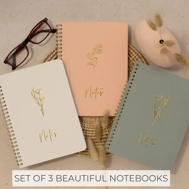 Alt view image 3 of 7 - ZICOTO Aesthetic Spiral Notebook Set of 3 For Women - Cute College Ruled 8x6 Journal/Notebook with Large Pockets And Lined Pages - Perfect Supplies to Stay Organized at Work or School