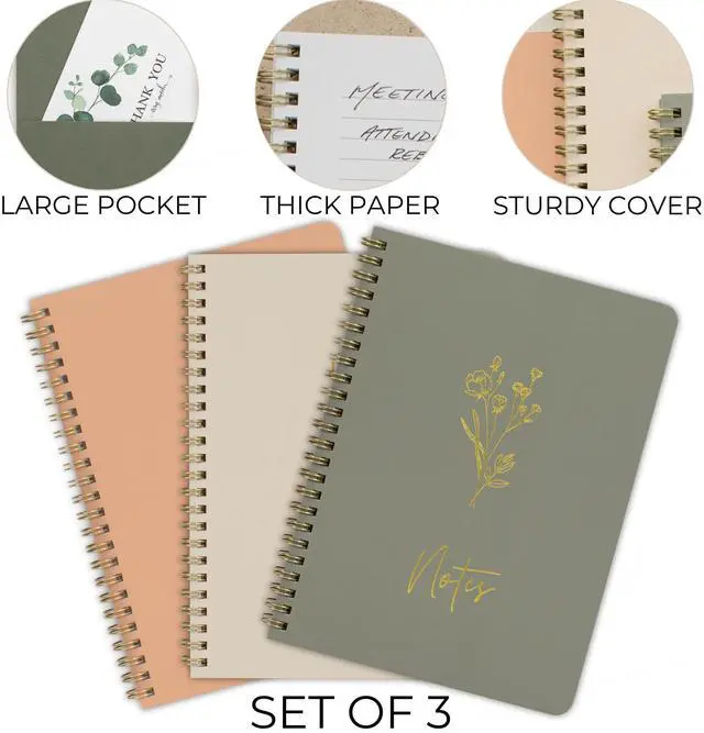 Alt view image 5 of 7 - ZICOTO Aesthetic Spiral Notebook Set of 3 For Women - Cute College Ruled 8x6 Journal/Notebook with Large Pockets And Lined Pages - Perfect Supplies to Stay Organized at Work or School