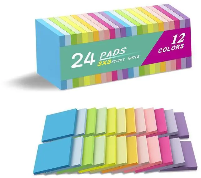 Main image of (24 Pads) Sticky Notes 3x3 Inches,Bright Colors Self-Stick Pads, Easy to Post for Home, Office, Notebook