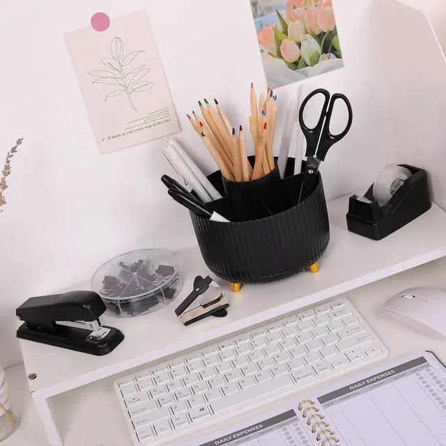 Alt view image 2 of 7 - SKYDUE Black Office Supplies, Black Office Desk Accessories 10PCS, Pencil Holder for Desk, Stapler, Tape Dispenser, Scissors, Ruler, Clips and 1000pcs Staples, Desk Supplies Set