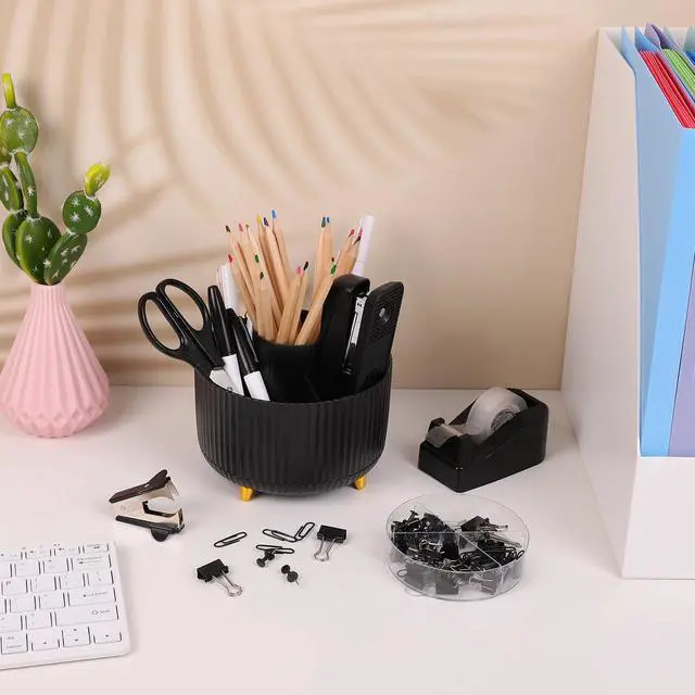Alt view image 5 of 7 - SKYDUE Black Office Supplies, Black Office Desk Accessories 10PCS, Pencil Holder for Desk, Stapler, Tape Dispenser, Scissors, Ruler, Clips and 1000pcs Staples, Desk Supplies Set