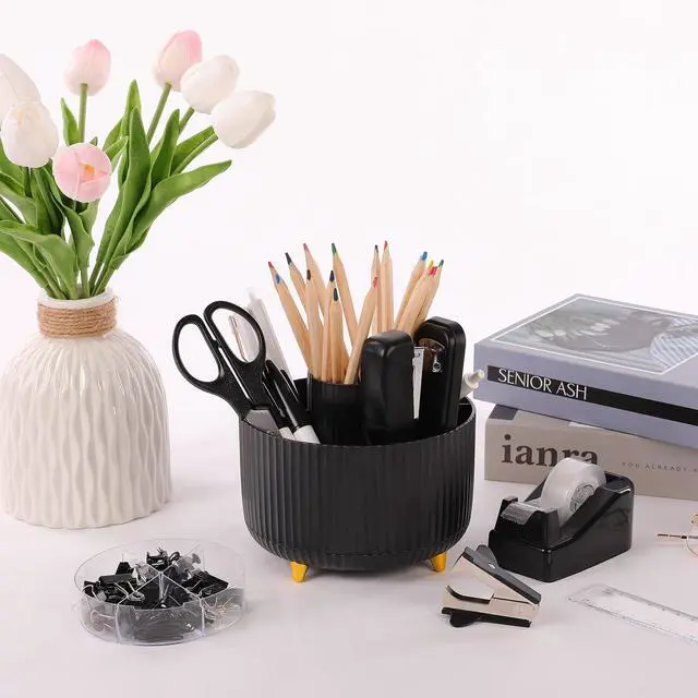 Alt view image 7 of 7 - SKYDUE Black Office Supplies, Black Office Desk Accessories 10PCS, Pencil Holder for Desk, Stapler, Tape Dispenser, Scissors, Ruler, Clips and 1000pcs Staples, Desk Supplies Set