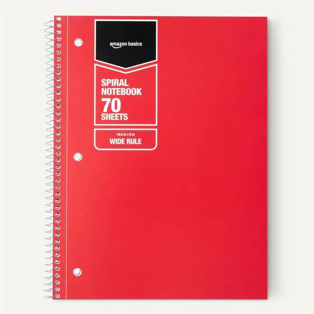 Alt view image 5 of 5 - Amazon Basics Wide Ruled Spiral Notebook, For Work and School, 70 Sheets, 8" x 10.5", Assorted Solid Colors, 5 pack